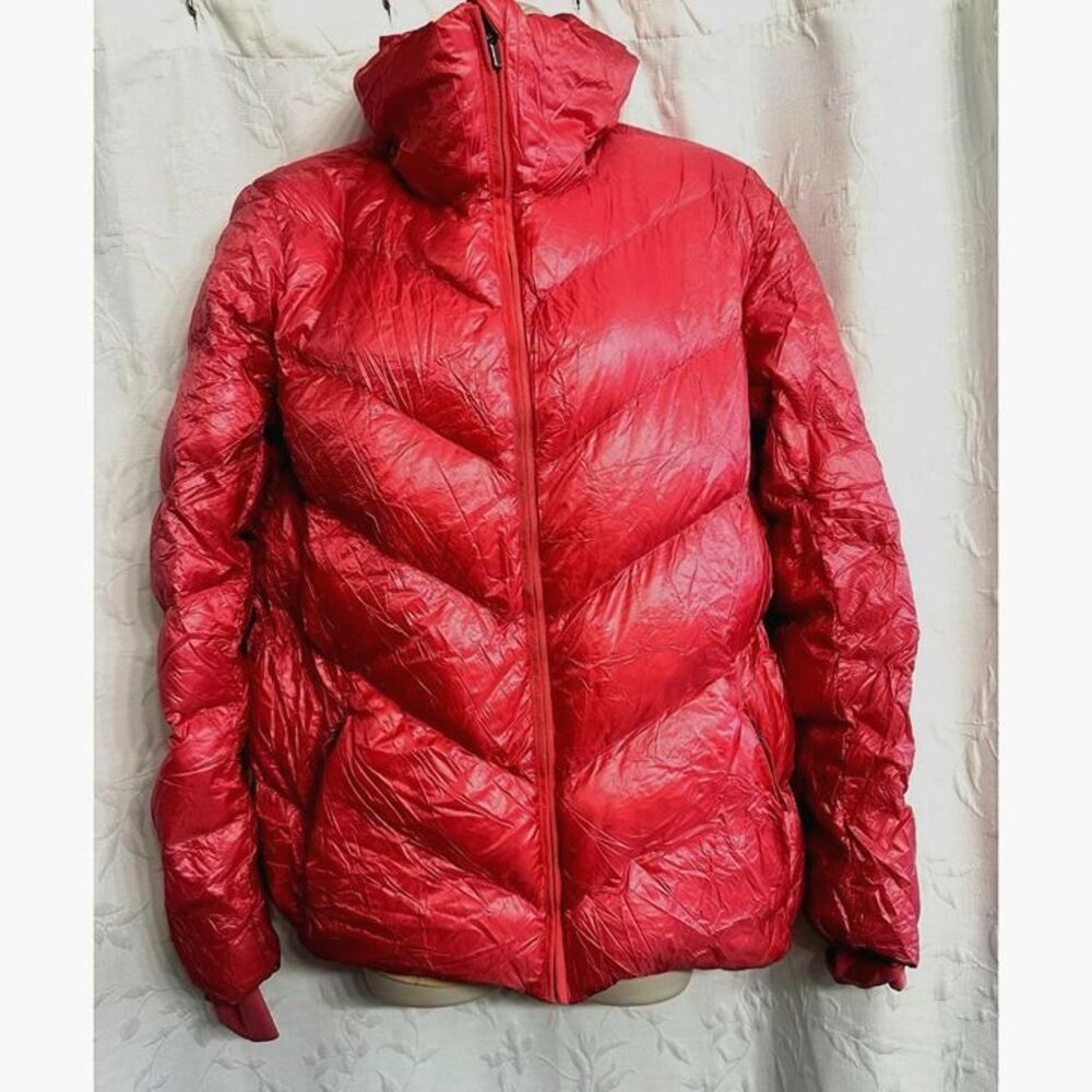 Athleta Women Goose Down Cropped Aire Puffer Lightweight Boxy Pinky Red Jacket M